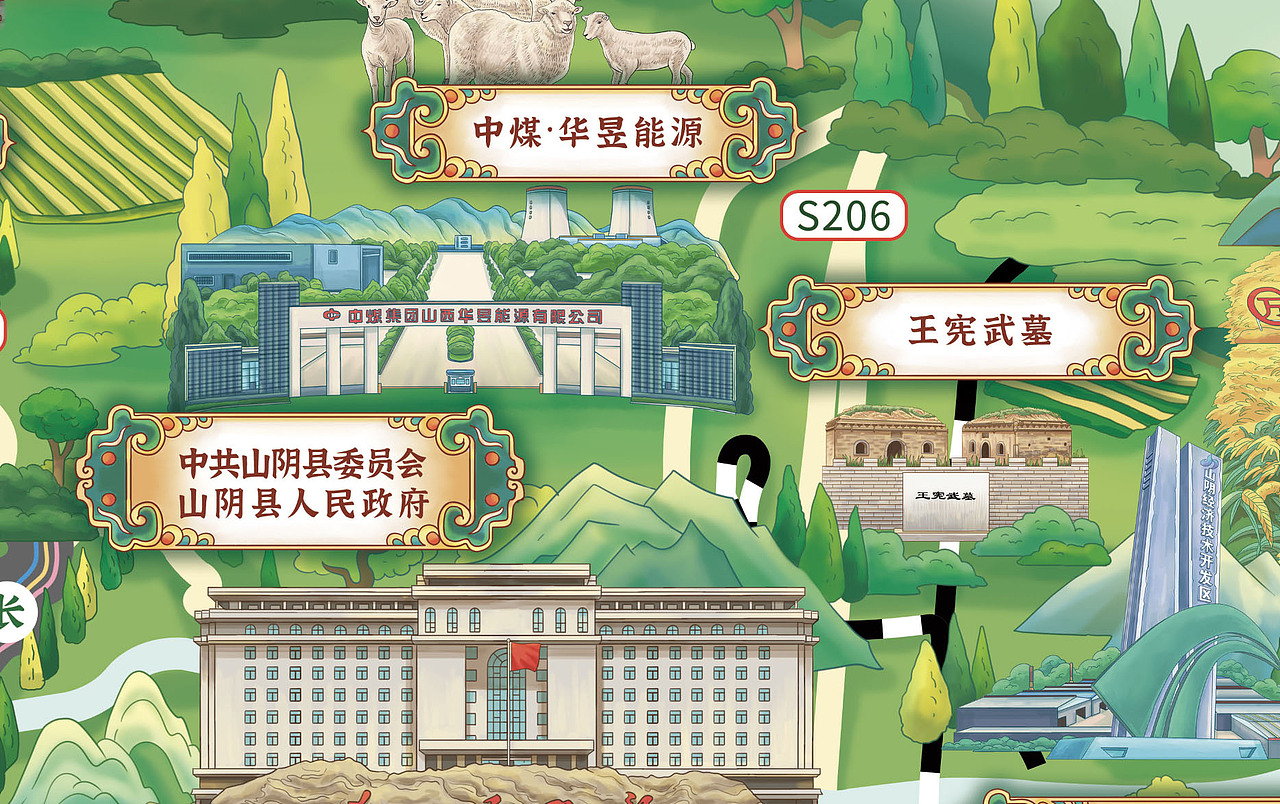 山西 · 朔州山阴旅游手绘地图（图ZNDAxOTE4ODQ0） - 商业插画 - 站酷设计师行水娃原创素材 - 站酷ZCOOL