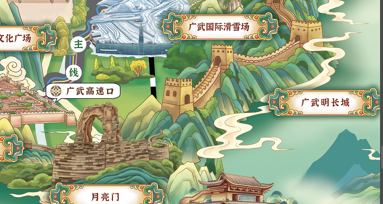 山西 · 朔州山阴旅游手绘地图（图ZNDAxOTE4ODQw） - 商业插画 - 站酷设计师行水娃原创素材 - 站酷ZCOOL