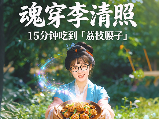 吃貨李清照是怎么吃到“荔枝腰子”的？（個(gè)人主頁-ZNzMwODY5MDQ=） - AI作品 - 站酷設(shè)計(jì)師黑臉木木AIGC原創(chuàng)素材 - 站酷ZCOOL