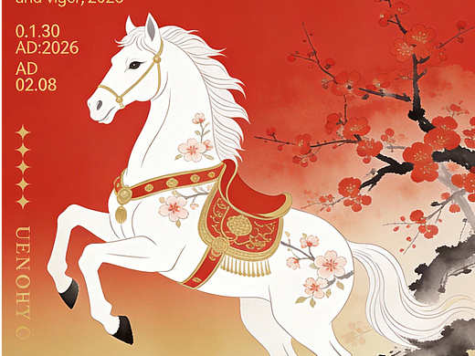 2026马年主题的新中式扁平插画海报