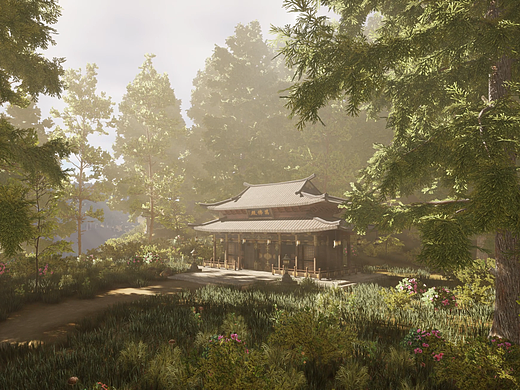林中寺庙3D渲染（UE5）