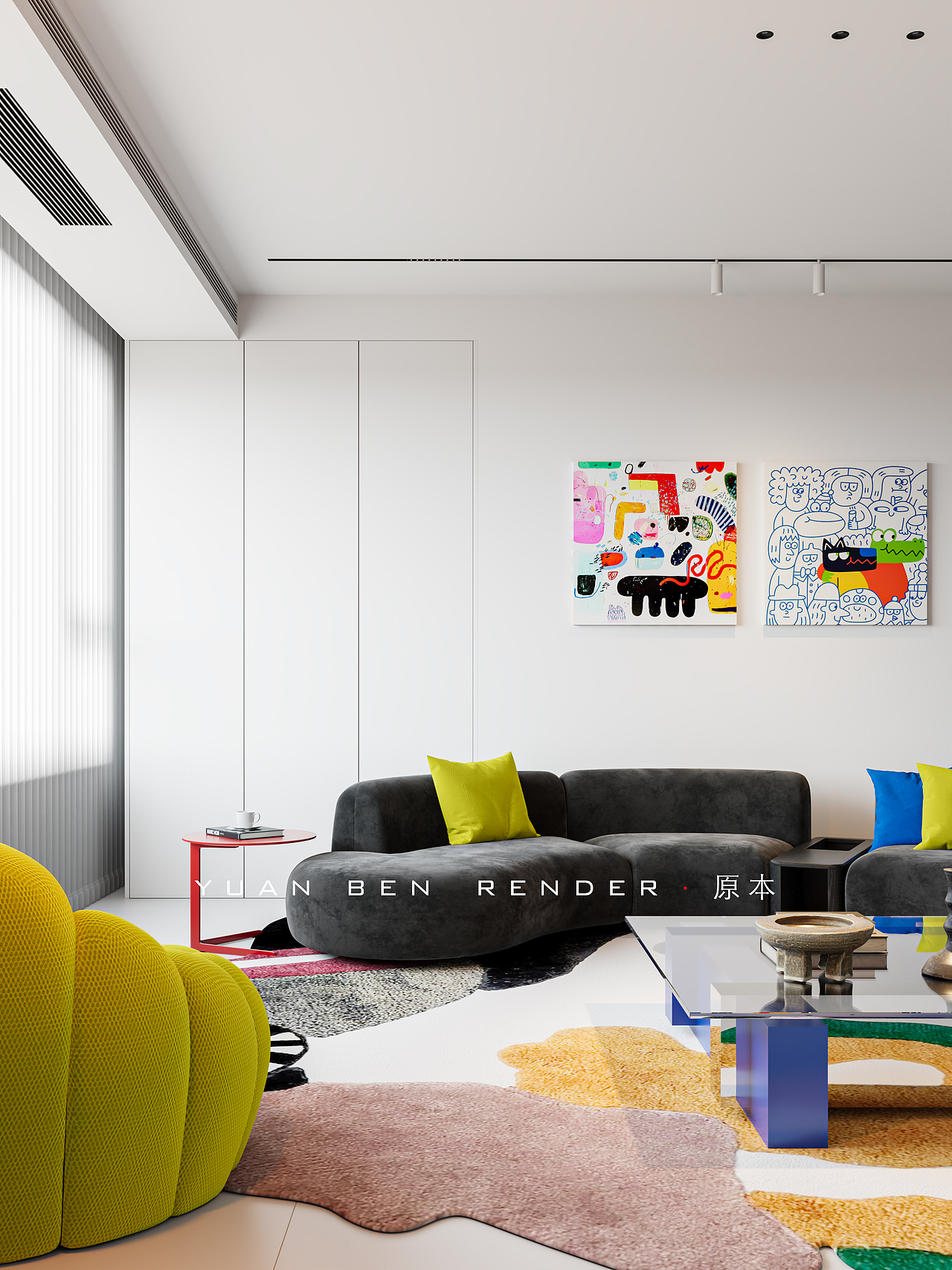 五彩斑斓的公区渲染（图ZNDAyMDY3ODg0） - 家装设计 - 站酷设计师原本一效果图表现原创素材 - 站酷ZCOOL