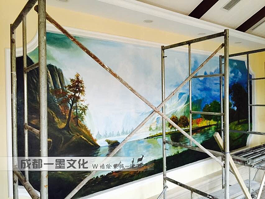 风景油画，写实墙绘