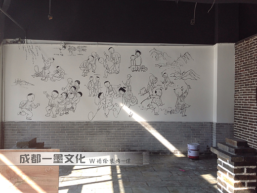 线描壁画 中式墙绘