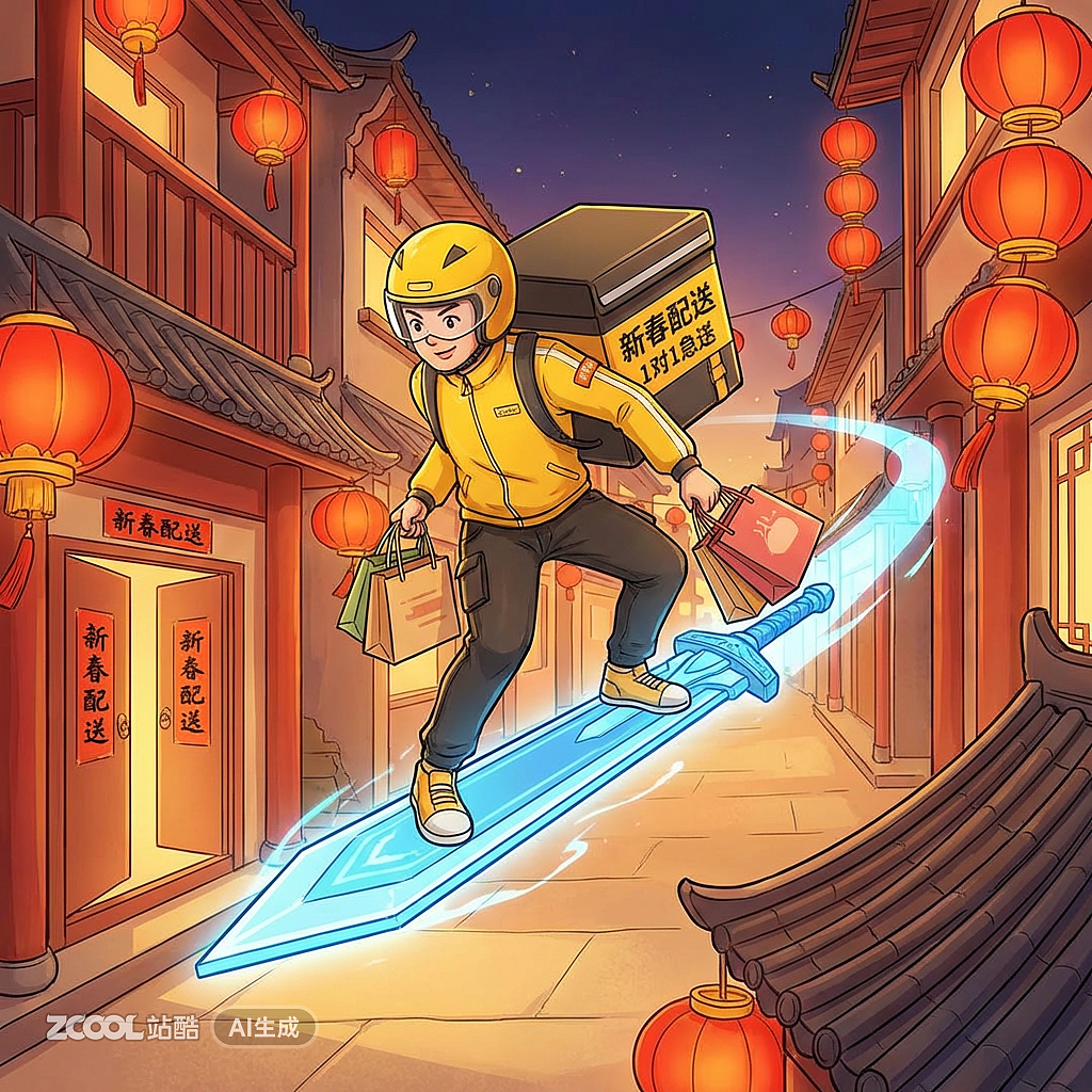 新春外卖（图ZNDAyMTA3MTMy） - AI作品 - 站酷设计师小月半N原创素材 - 站酷ZCOOL