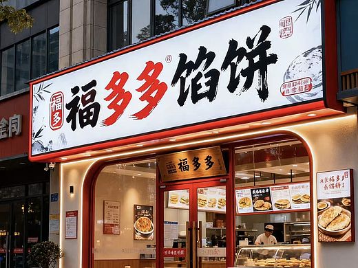 馅饼店灯箱门头设计