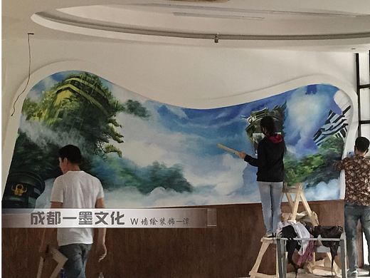 风景油画 网吧墙绘