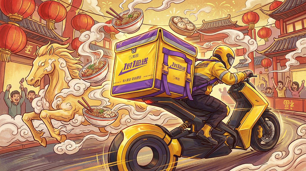 美团外卖1 对 1 创作大赛|火热年味,急速送达(图ZNDAyMTQ2NDU2) - AI作品 - 站酷设计师上分吧Pt原创素材 - 站酷ZCOOL