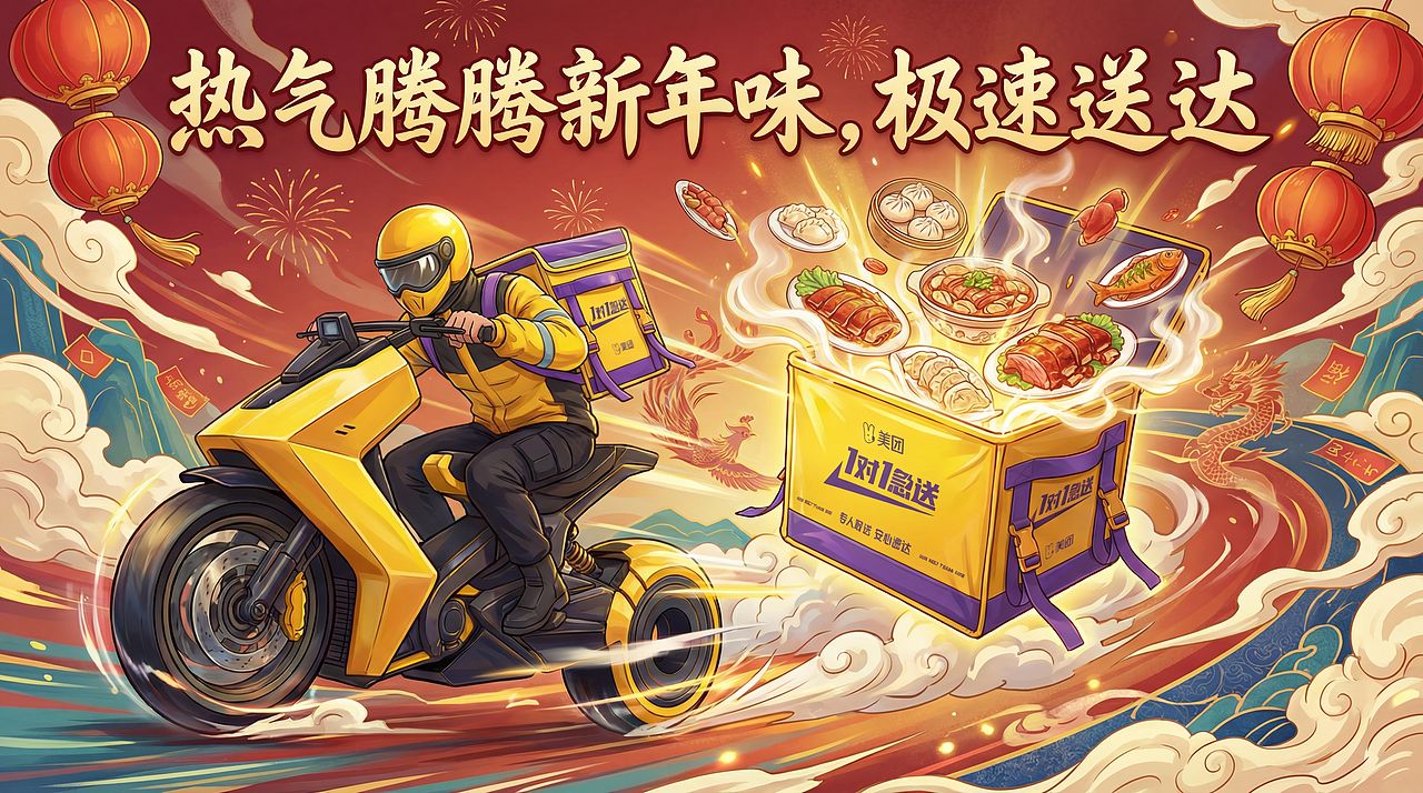 美团外卖1 对 1 创作大赛|火热年味,急速送达(图ZNDAyMTQ2NDgw) - AI作品 - 站酷设计师上分吧Pt原创素材 - 站酷ZCOOL