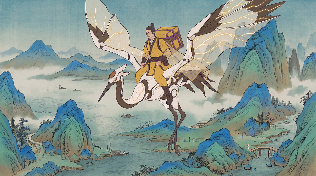 美团外卖1对1急送:入画,跨越千年的使命必达(图ZNDAyMTUyNjg0) - AI作品 - 站酷设计师不是猫Notcat原创素材 - 站酷ZCOOL