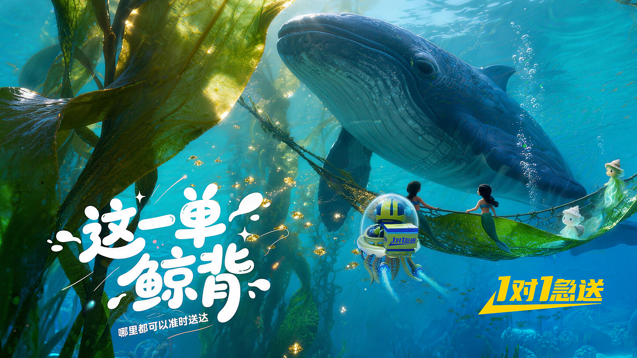 这一单，鲸背 | 美团外卖，1对1急送（图ZNDAyMTc2Mzc2） - AI作品 - 站酷设计师小晓东啊原创素材 - 站酷ZCOOL