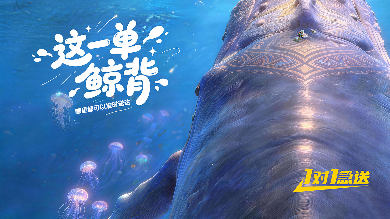这一单，鲸背 | 美团外卖，1对1急送（图ZNDAyMTc2Mzgw） - AI作品 - 站酷设计师小晓东啊原创素材 - 站酷ZCOOL