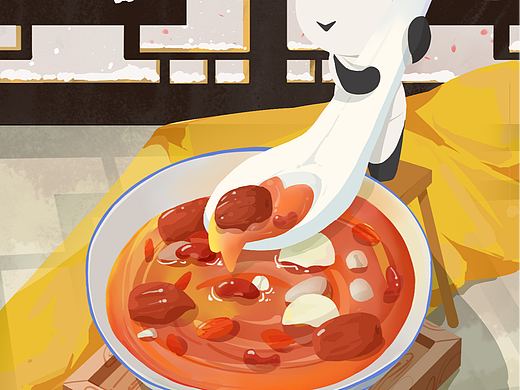 吾独友偶潮玩腊八节节日插画海报