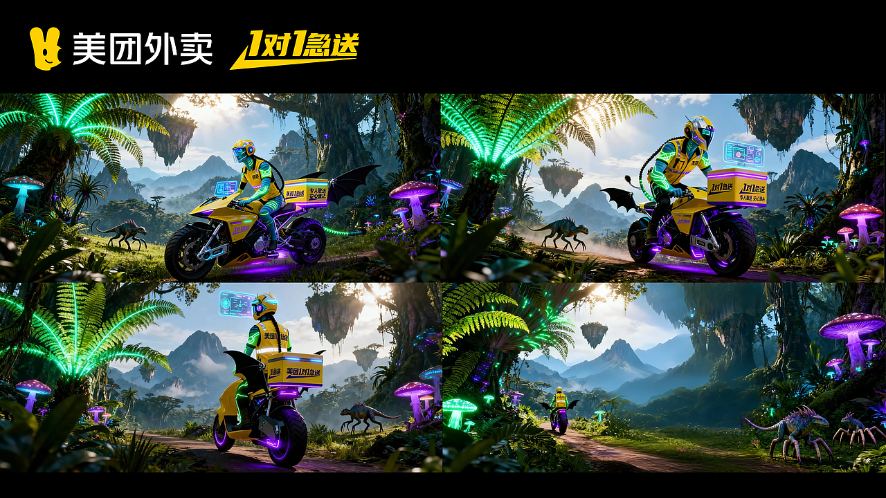 我在潘多拉星球做急送-美团外卖1对1急送（图ZNDAyMTk1NjU2） - AI作品 - 站酷设计师早起的虫虫有翅膀原创素材 - 站酷ZCOOL