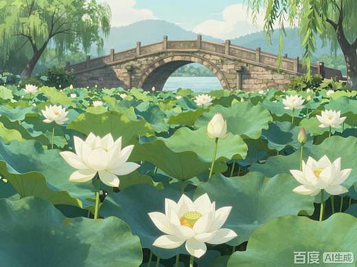 原创AI绘画古风荷塘图