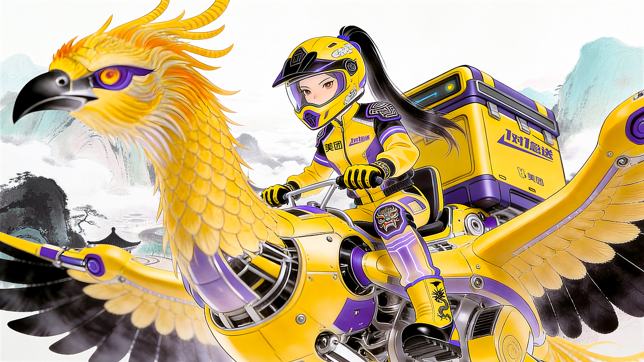 美团·凤凰骑士（图ZNDAyMjUxNDQ0） - AI作品 - 站酷设计师夜猫君呀原创素材 - 站酷ZCOOL