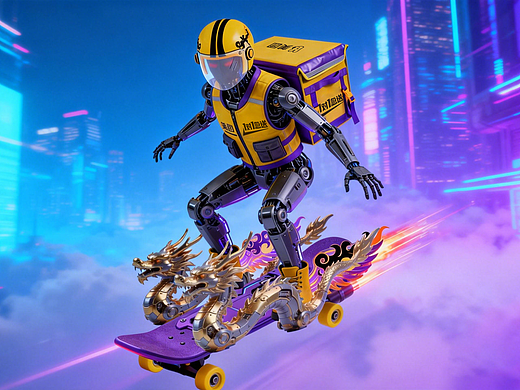 机器人骑手1对1急送美团外卖穿行在太空的漫游奇幻事件