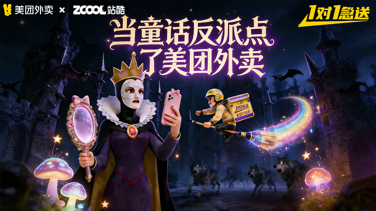 当童话反派点了美团外卖——美团外卖1 对 1 急送（图ZNDAyMjcxODUy） - AI作品 - 站酷设计师伊修原创素材 - 站酷ZCOOL