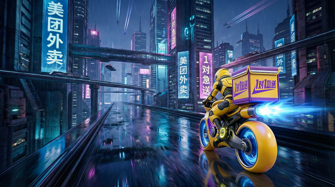 美团外卖1对1急送，一眨眼就到（图ZNDAyMjkwMTY0） - AI作品 - 站酷设计师辰火原创素材 - 站酷ZCOOL
