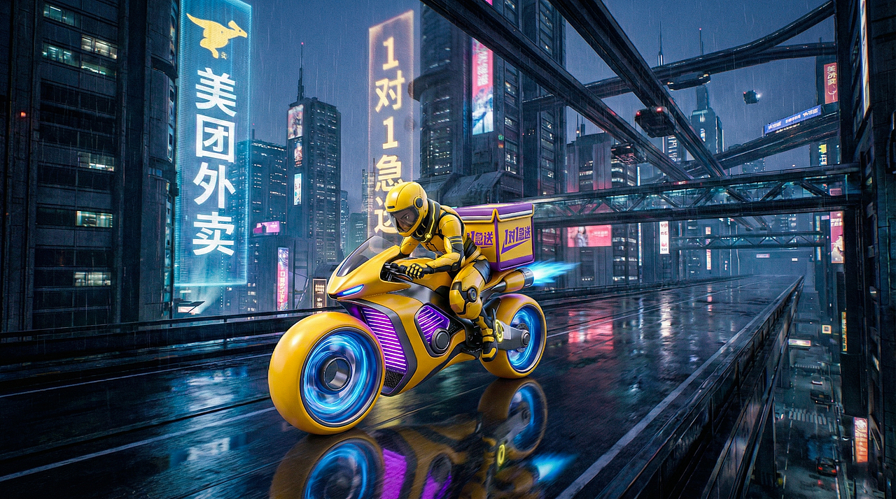 美团外卖1对1急送，一眨眼就到（图ZNDAyMjkwMTYw） - AI作品 - 站酷设计师辰火原创素材 - 站酷ZCOOL