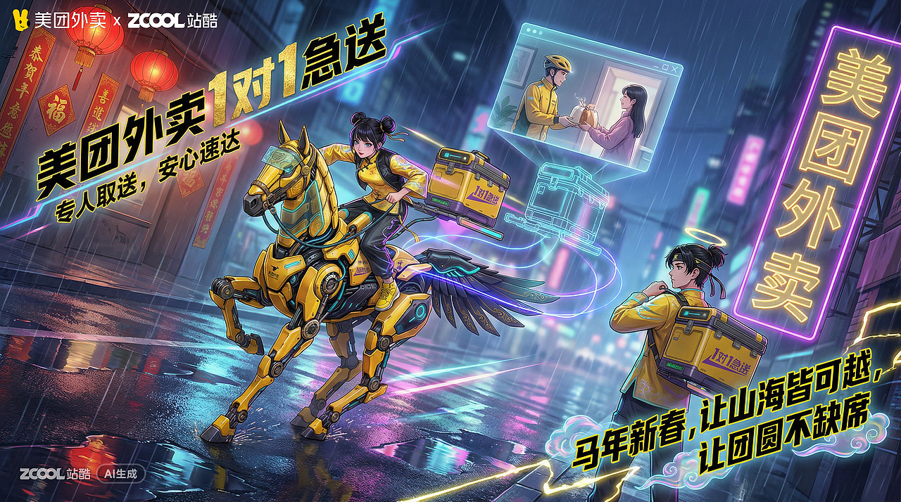 所爱隔山海 美团外卖1对1急送皆可达（图ZNDAyMjkyNzY0） - AI作品 - 站酷设计师聚歌原创素材 - 站酷ZCOOL