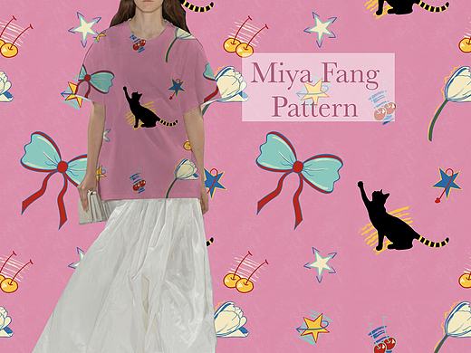 原创印花图案｜猫咪蝴蝶结