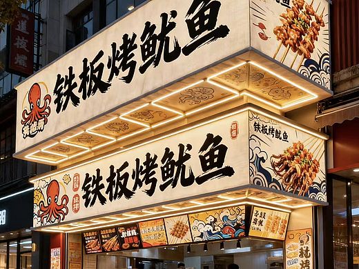 铁板鱿鱼灯箱门头设计