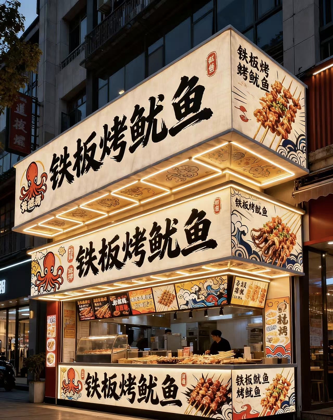 铁板鱿鱼灯箱门头设计（图ZNDAyMzMzOTAw） - 商业空间设计 - 站酷设计师橙子接全国门头原创素材 - 站酷ZCOOL