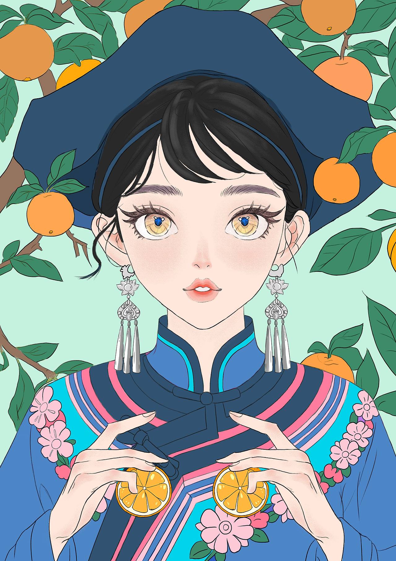 橙花满枝（图ZNDAyMzM4NTQw） - 艺术插画 - 站酷设计师北姿原创素材 - 站酷ZCOOL