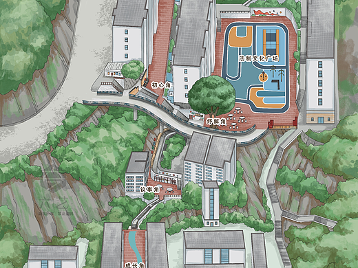 光荣坡社区文化广场手绘地图导览图 