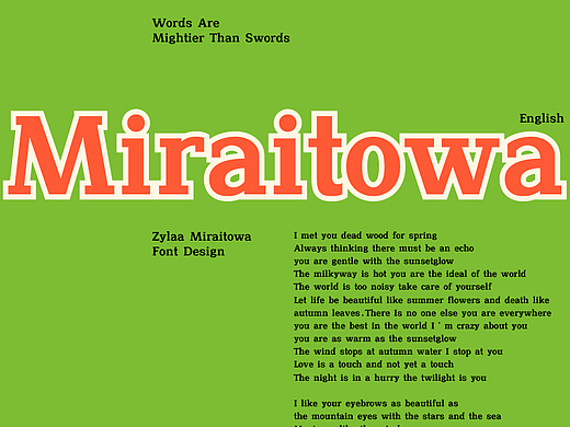 ZYLAA Miraitowa｜字语字库Hot英文字体展示