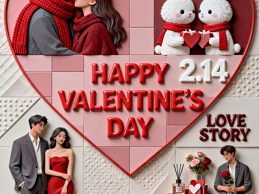 情人节浪漫浅浮雕海报提示词分享