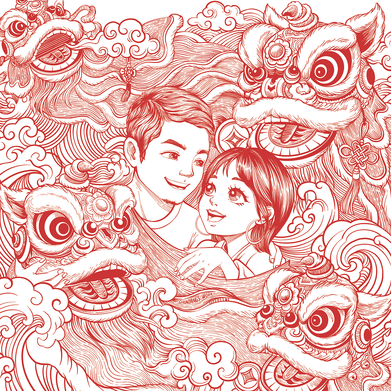 【以线传情】《十年·同心》主题贺图创作（图ZNDAyMzk3Njky） - 新锐潮流插画 - 站酷设计师eugue原创素材 - 站酷ZCOOL