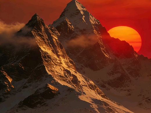 鎏金雪山映红阳，