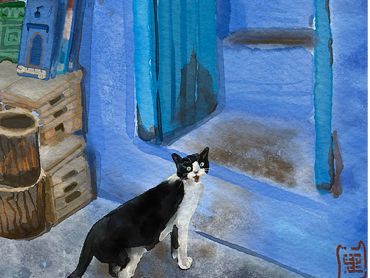 蓝色摩洛哥 插画素材