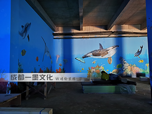 海洋主题绘画，社区文化墙，游乐园墙绘