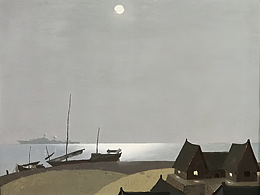 油画《静静的渔村》