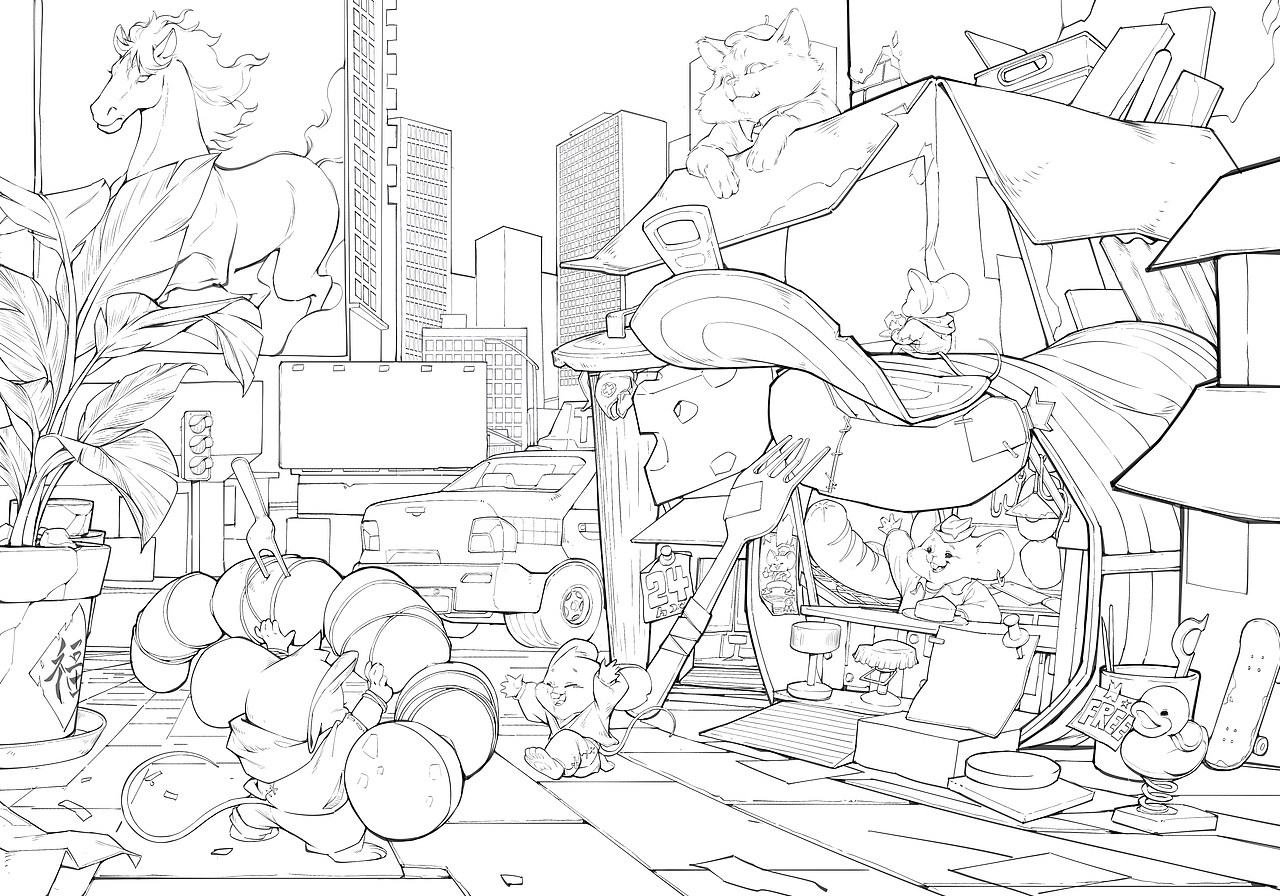 深夜的街角，开着这样一家专卖店，好像都是香肠（图ZNDAyNDgzMjY4） - 儿童插画 - 站酷设计师图南爱画画原创素材 - 站酷ZCOOL