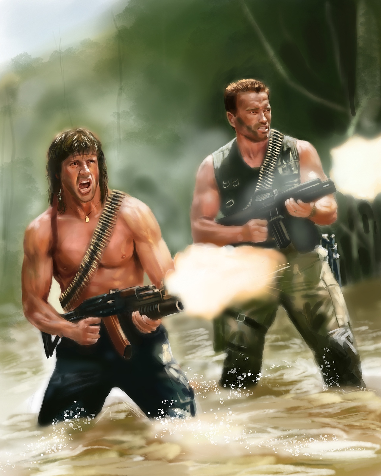 画一个真人版魂斗罗，那必须是史泰龙和阿诺（图ZNDAyNDkzMTYw） - 商业插画 - 站酷设计师猫猫画匠原创素材 - 站酷ZCOOL