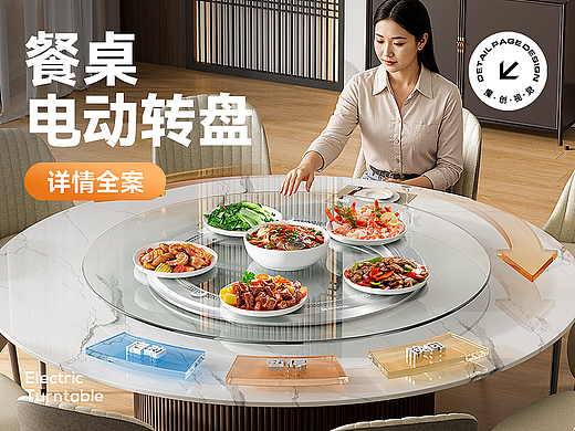 X2 电动餐桌转盘 详情页全案 渲染+ai模特 卖点策划