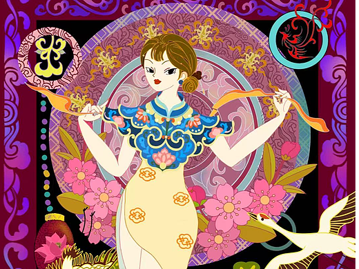 ✨ 新国风旗袍少女插画 | 把东方浪漫穿在身上