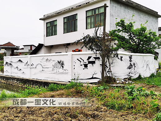 农村文化墙，国画山水，国画，山水画墙绘