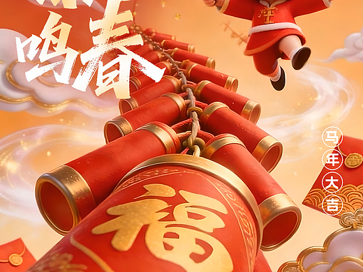 设计师视角・2026 马年海报《爆竹鸣春》
