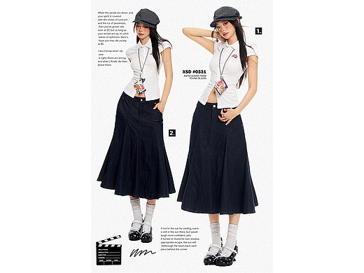 复古美式学院风牛仔半身裙详情页排版设计海报模特拼图