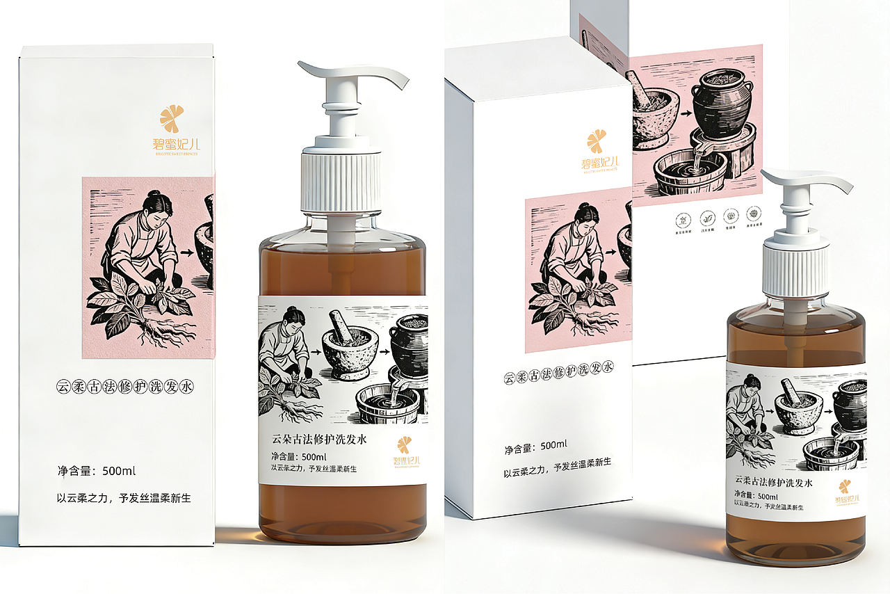 碧蜜妃儿·云柔古法修护洗发水包装设计（图ZNDAyNjk3OTg0） - 包装 - 站酷设计师默十七原创素材 - 站酷ZCOOL
