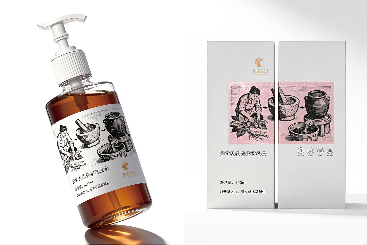 碧蜜妃儿·云柔古法修护洗发水包装设计（图ZNDAyNjk3OTky） - 包装 - 站酷设计师默十七原创素材 - 站酷ZCOOL