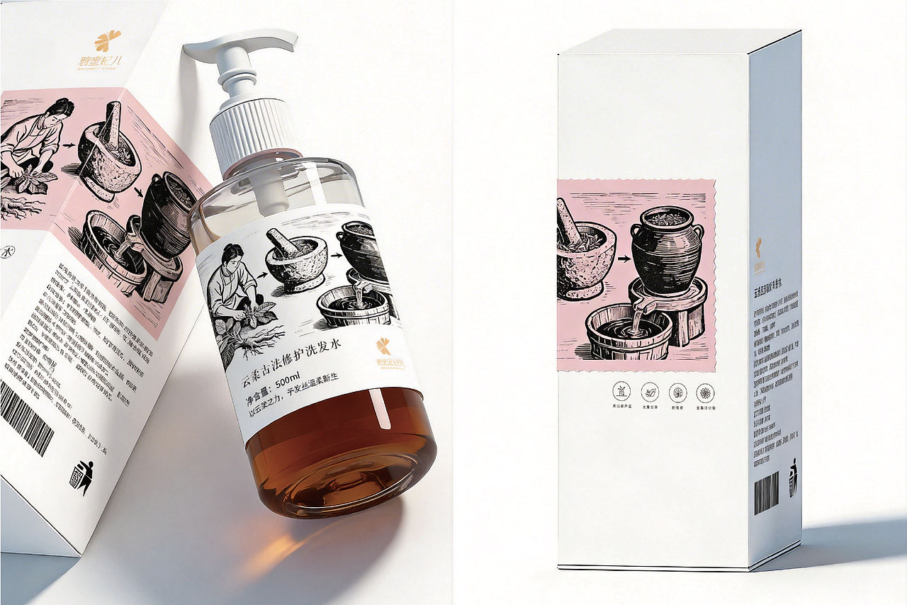 碧蜜妃儿·云柔古法修护洗发水包装设计（图ZNDAyNjk3OTc2） - 包装 - 站酷设计师默十七原创素材 - 站酷ZCOOL
