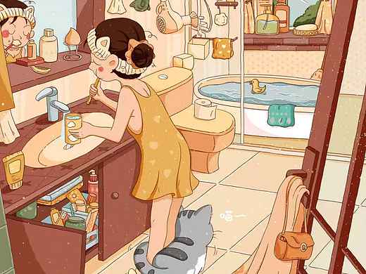 暖黄色调温馨插画系列