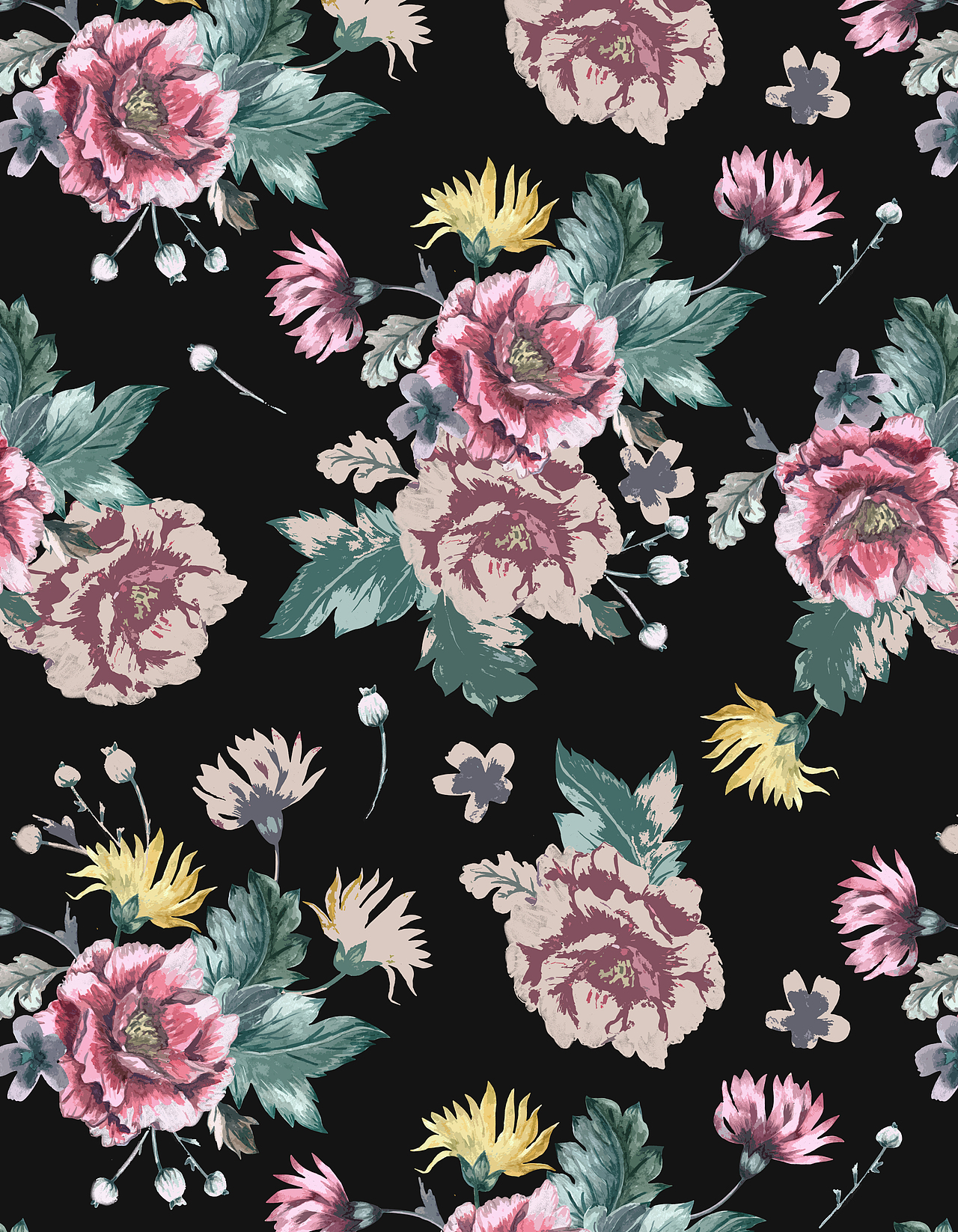 Vintage Retro Floral Pattern - 复古花卉图案（图ZNDAyNzM5NDcy） - 图案 - 站酷设计师AlmudenaLopez原创素材 - 站酷ZCOOL