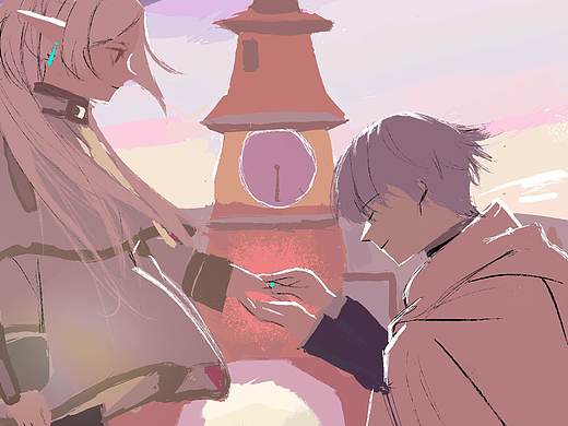 葬送的芙莉莲辛美尔求婚名场面风格化绘画